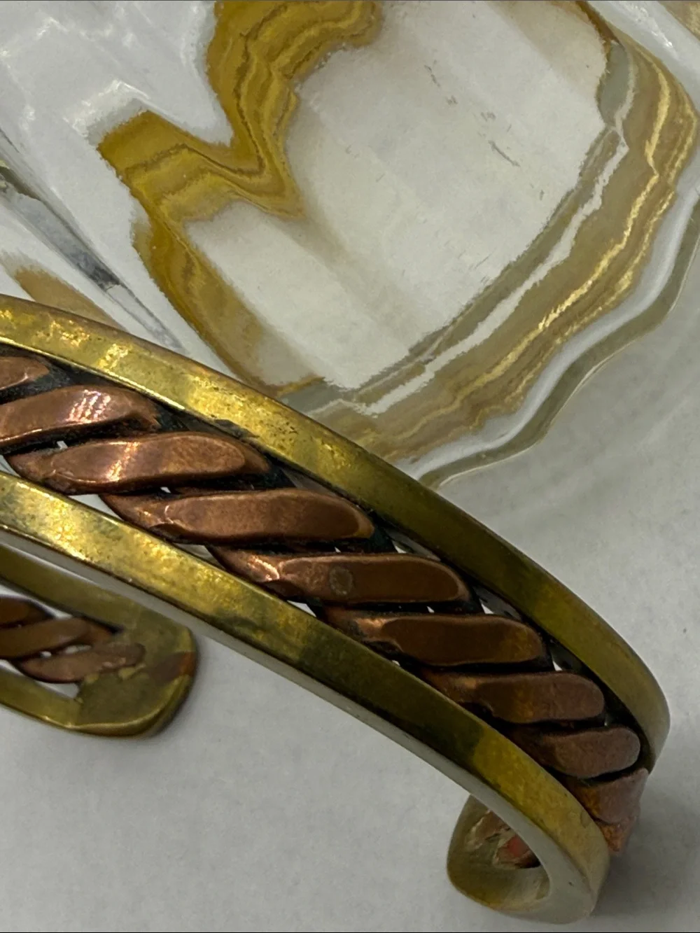 Vintage Two-Tone Braided Metal Cuff Bracelet - Copper & Brass thick heavy piece